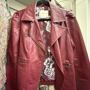 Anthropologie Burgundy Leather Jacket